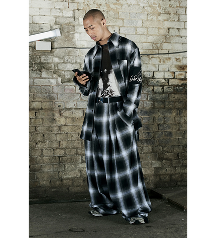 CHECK PLEATED PANTS WHITE/BLACK