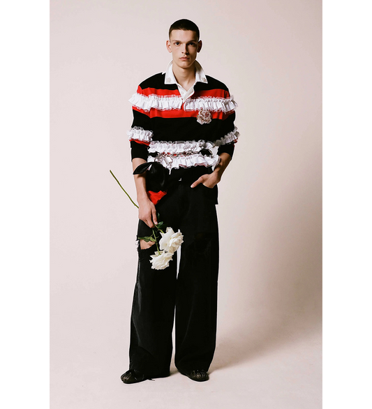 RUFFLE RUGBY SHIRT RED MULTI