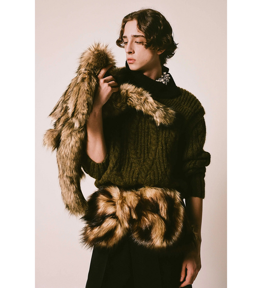 CONTRAST HIGH NECK CHUNKY KNIT JUMPER OLIVE/BLACK