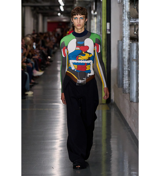 STRETCH LONG SLEEVES TOP PRINTED BODY MAP MULTICOLOR