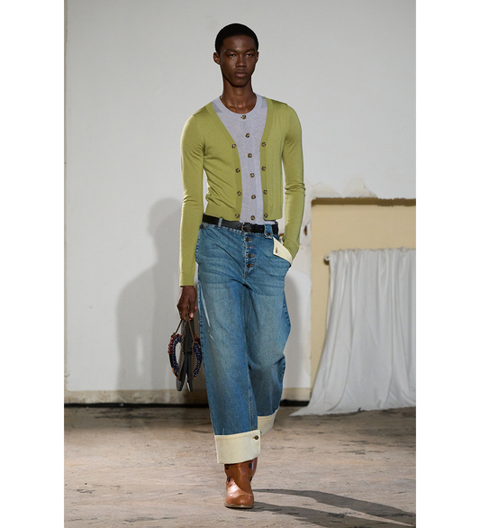 ILLUSION LAYERED CARDIGAN GREEN/LIGHT GREY