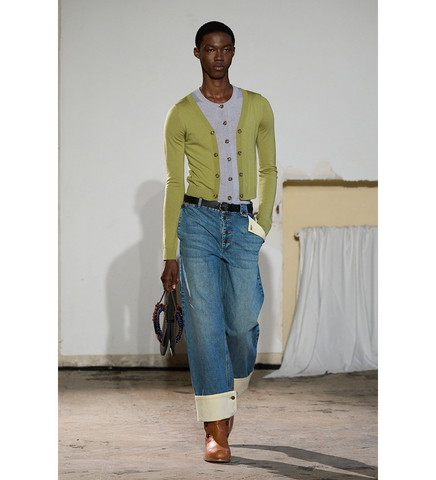 ILLUSION LAYERED CARDIGAN GREEN/LIGHT GREY