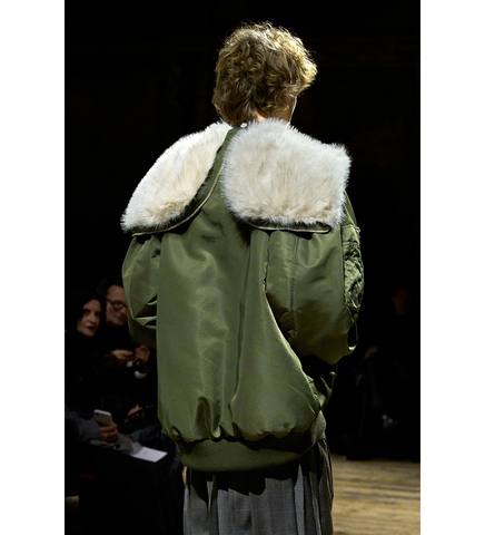OVERSIZED SPLIT FAUX FUR HOOD BOMBER JACKET KHAKI/BLONDE
