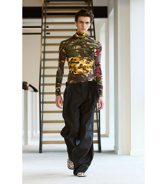 PATCHWORK CAMO JERSEY TOP GREEN/YELLOW