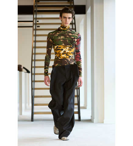 PATCHWORK CAMO JERSEY TOP GREEN/YELLOW