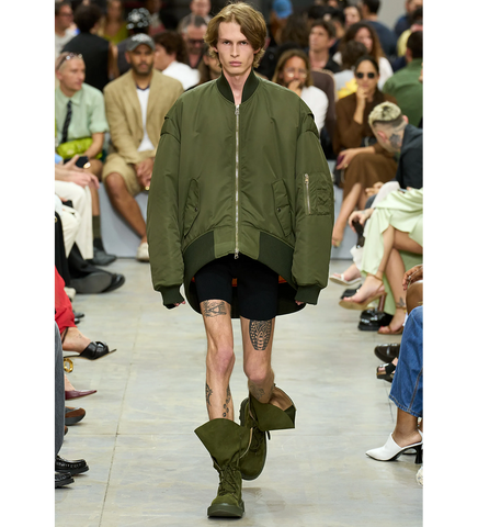 OVERSIZED CURVED HEM BOMBER JACKET OLIVE