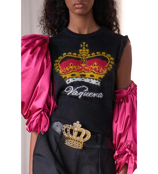 SWAROVSKI CRYSTAL CROWN BELT BLACK GOLD