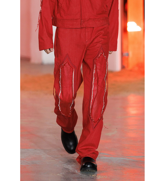 EXCLUSIVE - REMORA PANELLED TROUSER CHERRY RED