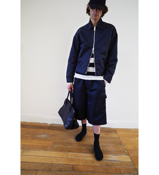TINO SHINY NYLON SHIRTING COLLAR BLOUSON MIDNIGHT BLUE