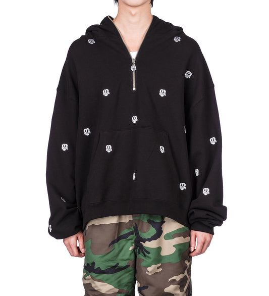 ALLOVER FINESSE EMBROIDERED 1/4 ZIP PULLOVER HOODIE BLACK