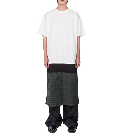 STACKED LONG TEE WHITE/GREEN CHECK