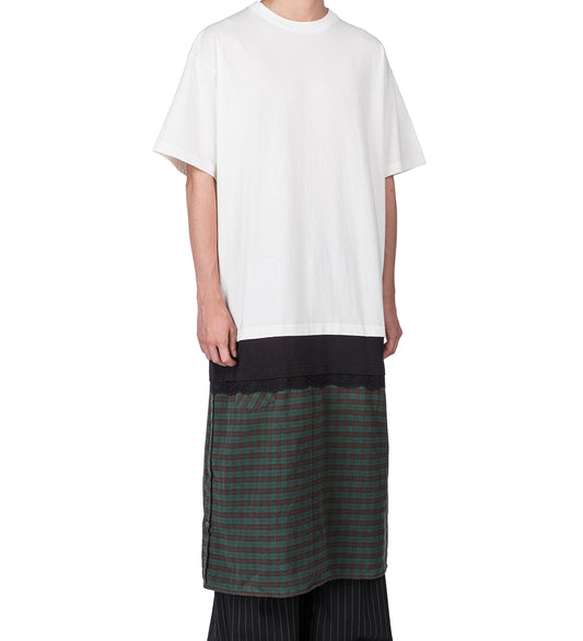 STACKED LONG TEE WHITE/GREEN CHECK