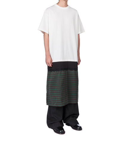 STACKED LONG TEE WHITE/GREEN CHECK