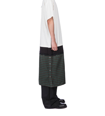 STACKED LONG TEE WHITE/GREEN CHECK
