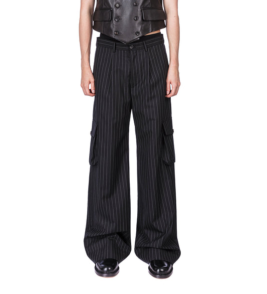 TAILORED CARGO PANTS PINSTRIPES BLACK