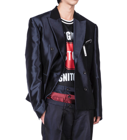 DOUBLE-BREASTED BLAZER IRIDESCENT BLUE