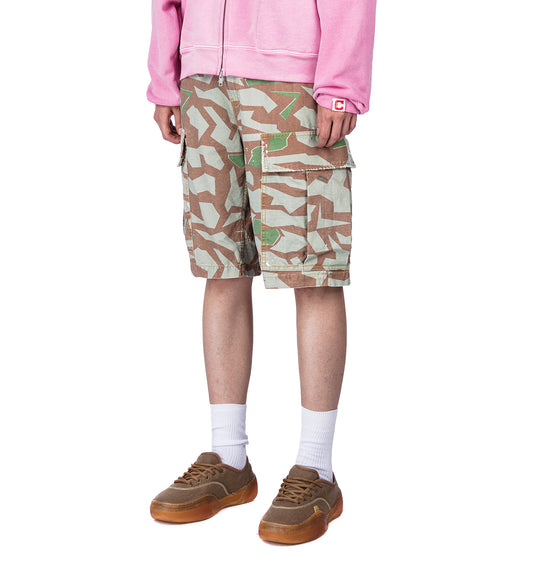 WIDE LEG CARGO SHORTS BROKEN GLASS CAMO