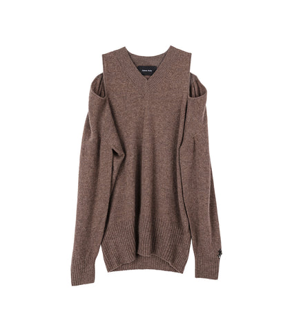 RELAXED CASHMERE SLASH V-NECK JUMPER W/ EMB PEAT/JET