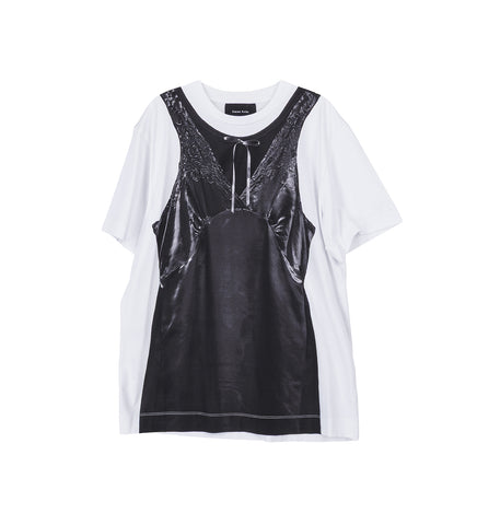 PATCHWORK SATIN TROMPE L'OEIL PRINT T-SHIRT WHITE/BLACK