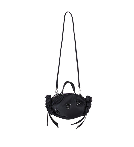 MINI DOUBLE RIBBON ROSETTE BAG W/ TURBO EMB BLACK/JET