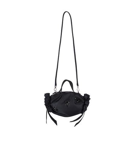 MINI DOUBLE RIBBON ROSETTE BAG W/ TURBO EMB BLACK/JET