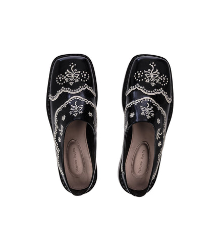 FLORAL LACE MULE BLACK/CREAM
