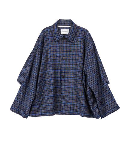 UNCUT JACKET BLUE WOOL CHECKS