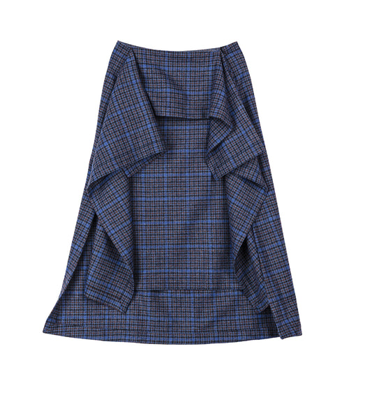 BLANKET SKIRT BLUE WOOL CHECKS