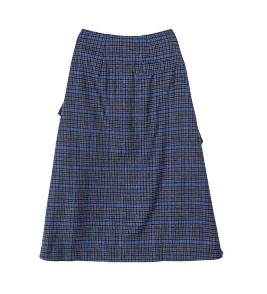 BLANKET SKIRT BLUE WOOL CHECKS