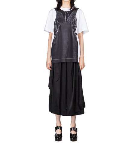 PATCHWORK SATIN TROMPE L'OEIL PRINT T-SHIRT WHITE/BLACK