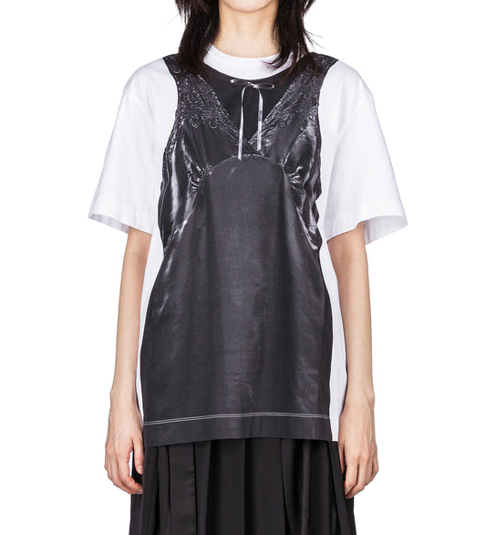 PATCHWORK SATIN TROMPE L'OEIL PRINT T-SHIRT WHITE/BLACK