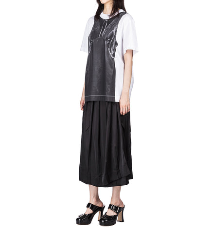 PLEATED SHEER PANEL WRAP SKIRT BLACK/BLACK