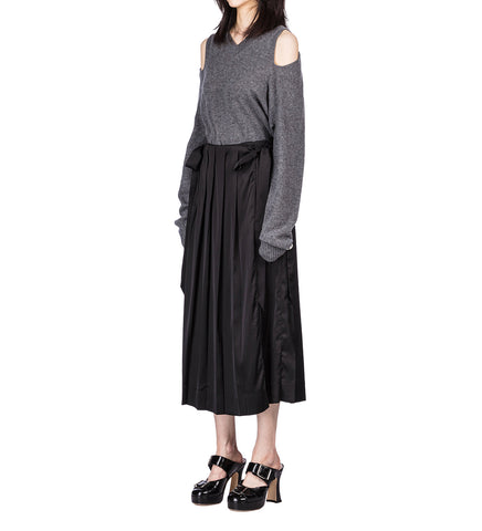 RELAXED CASHMERE SLASH V-NECK JUMPER W/ EMB GREY/PEARL/CLEAR