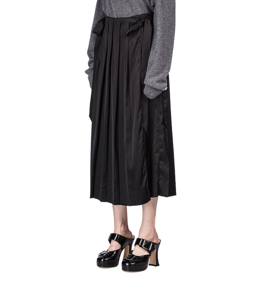 PLEATED SHEER PANEL WRAP SKIRT BLACK/BLACK