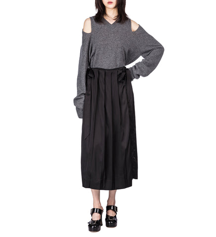 RELAXED CASHMERE SLASH V-NECK JUMPER W/ EMB GREY/PEARL/CLEAR