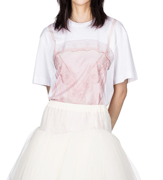 SATIN SLIP DRESS TROMPE L'OEIL PRINT T-SHIRT WHITE/SOFT PINK