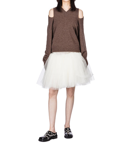 RELAXED CASHMERE SLASH V-NECK JUMPER W/ EMB PEAT/JET