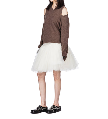 RELAXED CASHMERE SLASH V-NECK JUMPER W/ EMB PEAT/JET