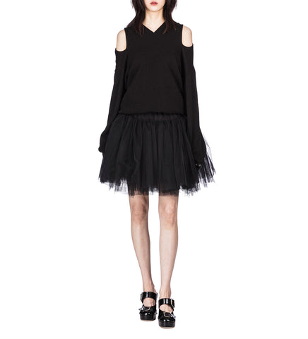 RELAXED CASHMERE SLASH V-NECK JUMPER W/ EMB BLACK/JET