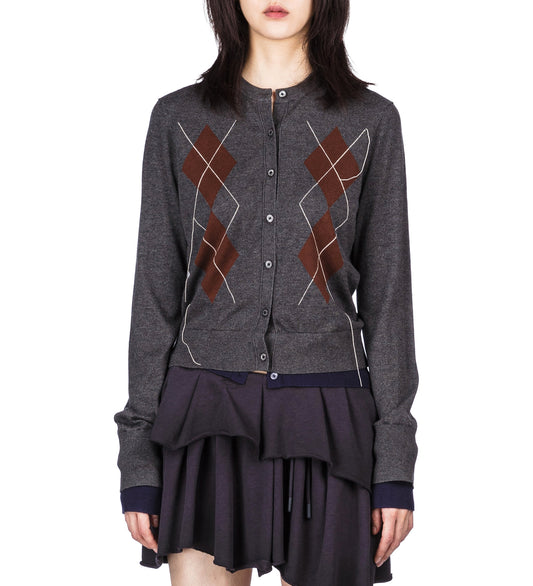 KOHONA SILKY WOOL ARGYLE INSTARSIA DARK GREY/MULTI