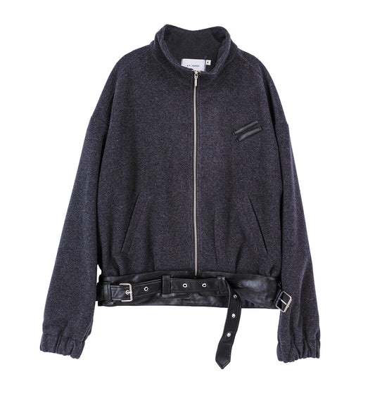 ALLIANCE BELTED WOOL JACKET DARK GREY/BLACK