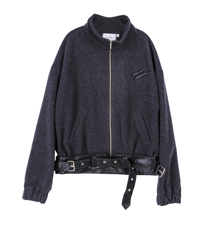 ALLIANCE BELTED WOOL JACKET DARK GREY/BLACK
