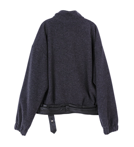 ALLIANCE BELTED WOOL JACKET DARK GREY/BLACK