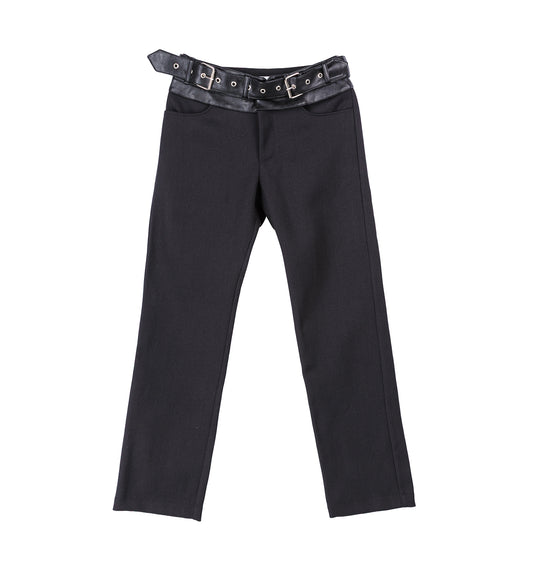 DOUBLE BELT BOOT CUT TROUSERS V1 BLACK