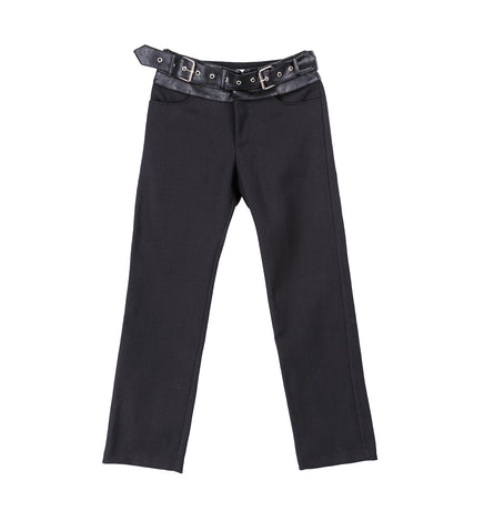 DOUBLE BELT BOOT CUT TROUSERS V1 BLACK