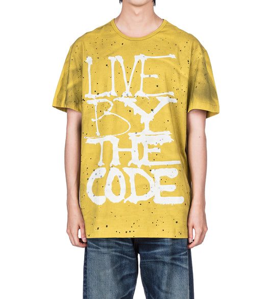 LIVE BY THE CODE TEE SPRAYED GOLD
