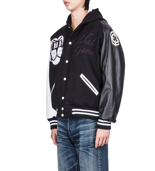 GLOBAL GAME LETTERMAN JACKET BLACK/WHITE