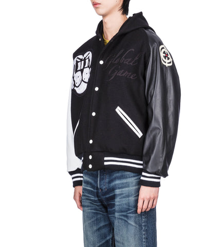 GLOBAL GAME LETTERMAN JACKET BLACK/WHITE