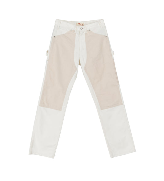CONTRAST CANVAS DOUBLE KNEE PANTS WHITE