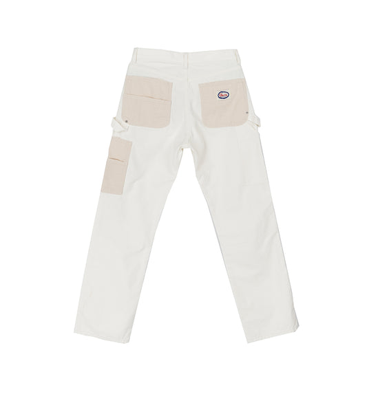 CONTRAST CANVAS DOUBLE KNEE PANTS WHITE